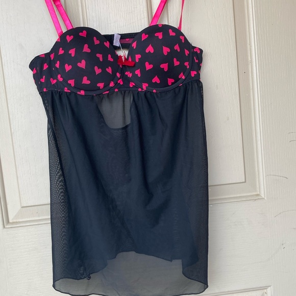 Sexy valentine lingerie large black with hearts 36- 38 d cup - Picture 1 of 10